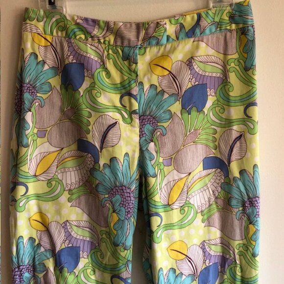 J. MCLAUGHLIN Yellow Turquoise Floral Capris Vintage 6 - Picture 3 of 15